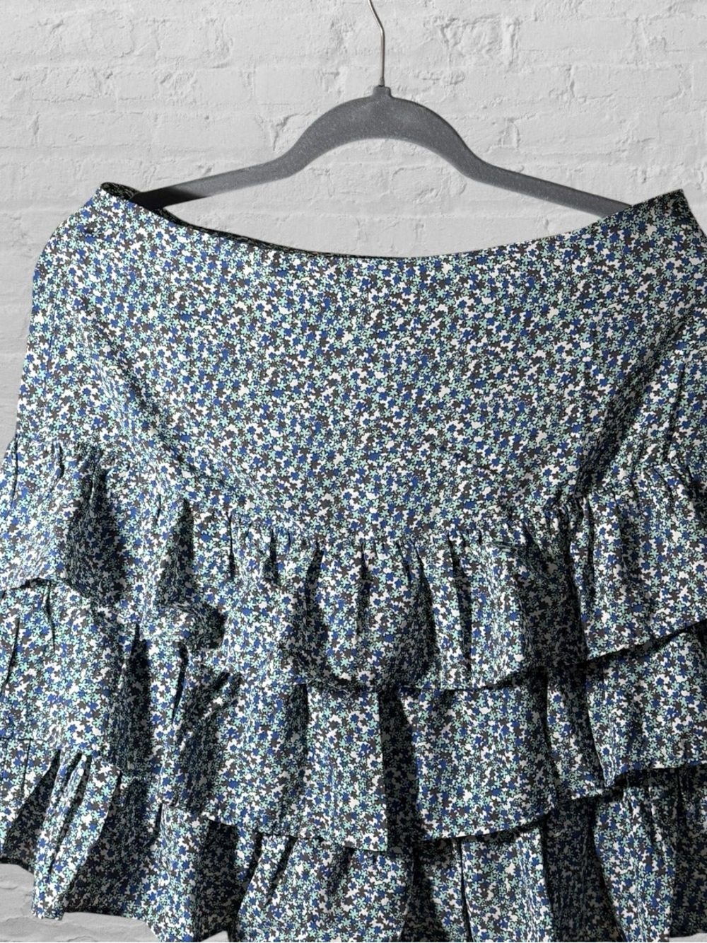 Floral Tiered Ruffle Mini Skirt - Blue Floral